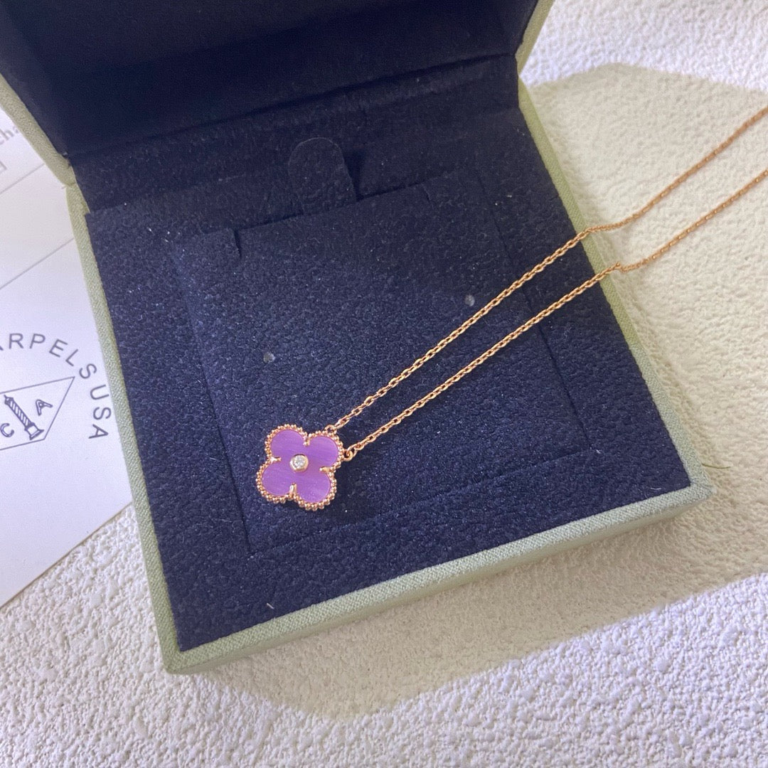 [⭐Haelin Jewelry Jewelry]CLOVER 15MM DIAMOND  PURPLE VIOLET NECKLACE