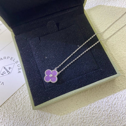 [⭐Haelin Jewelry Jewelry]CLOVER 15MM DIAMOND  PURPLE VIOLET NECKLACE