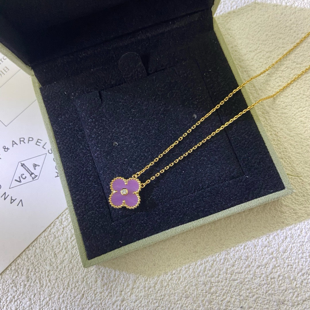 [⭐Haelin Jewelry Jewelry]CLOVER 15MM DIAMOND  PURPLE VIOLET NECKLACE