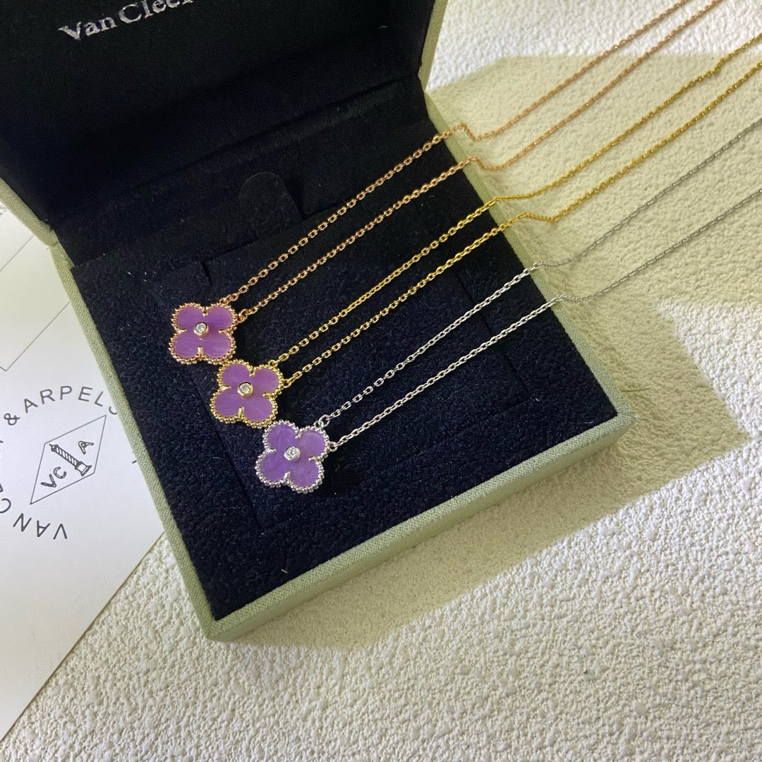 [⭐Haelin Jewelry Jewelry]CLOVER 15MM DIAMOND  PURPLE VIOLET NECKLACE
