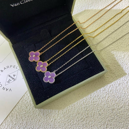 [⭐Haelin Jewelry Jewelry]CLOVER 15MM DIAMOND  PURPLE VIOLET NECKLACE