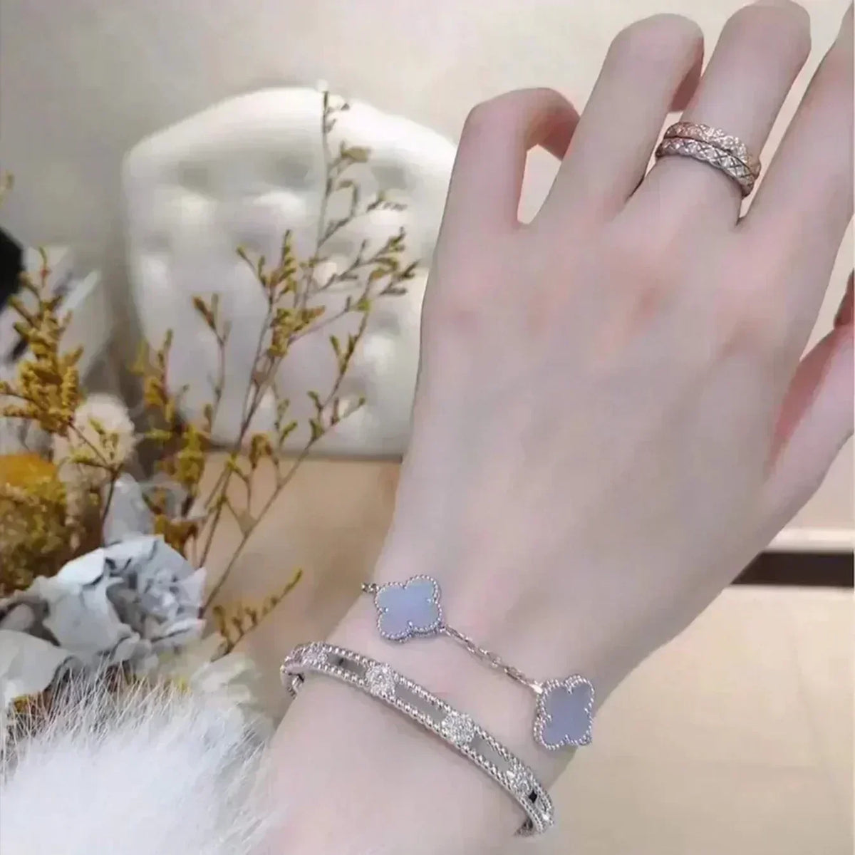 [⭐Haelin Jewelry] CLOVER 5 MOTIF PURPLE CHALCEDONY BRACELET COLLECTION