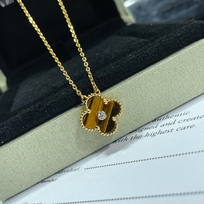 [⭐Haelin Jewelry]CLOVER 15MM DIAMOND AND YELLOW TIGER'S EYE AGATE necklace
