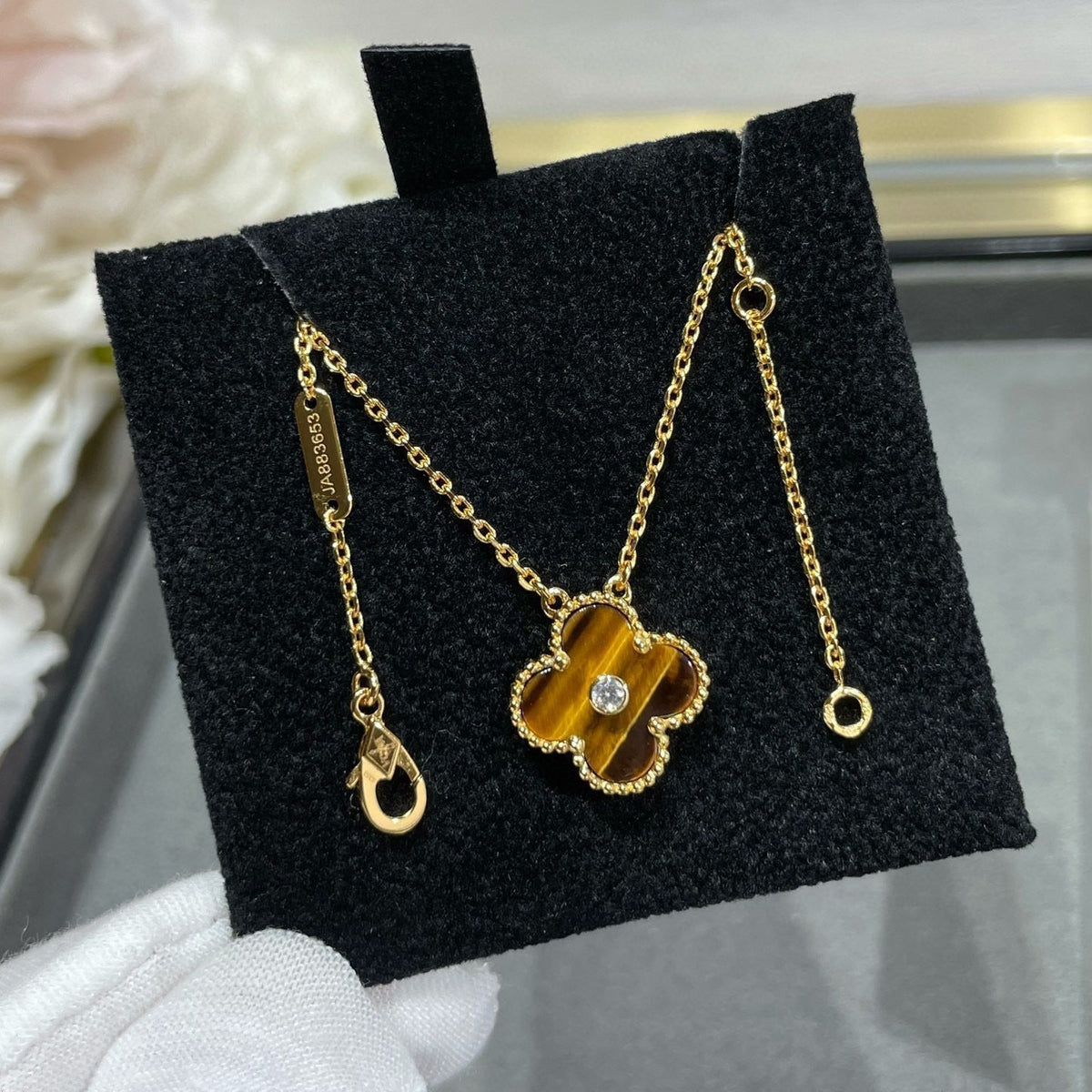 [⭐Haelin Jewelry]CLOVER 15MM DIAMOND AND YELLOW TIGER'S EYE AGATE necklace
