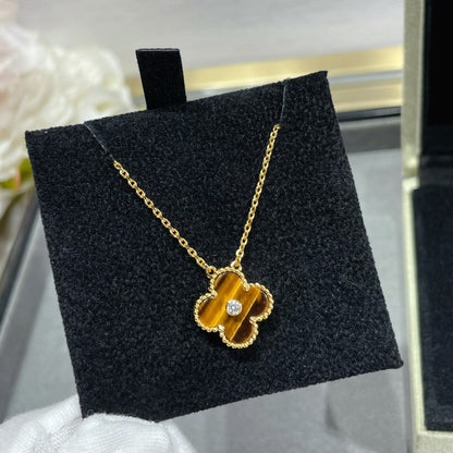 [⭐Haelin Jewelry]CLOVER 15MM DIAMOND AND YELLOW TIGER'S EYE AGATE necklace