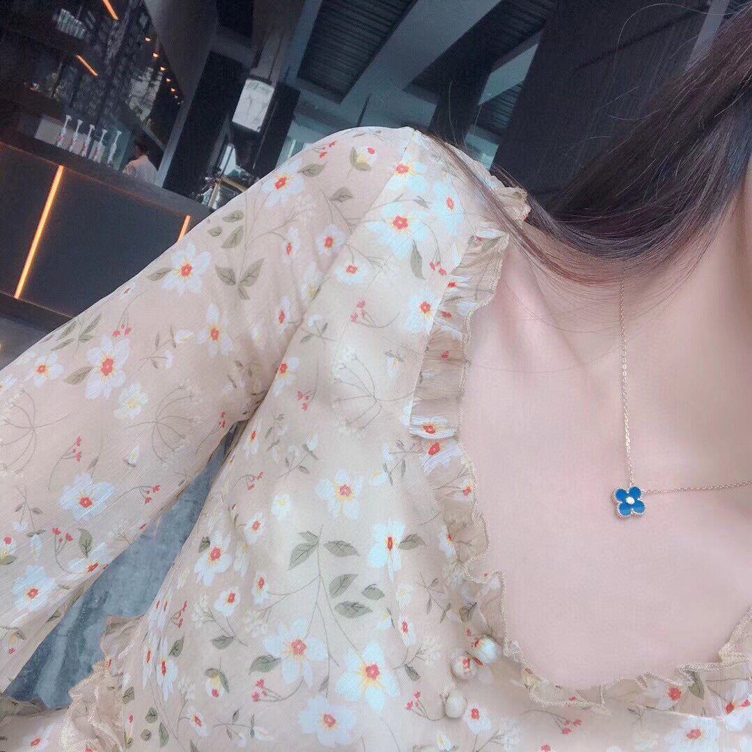 [⭐Haelin Jewelry]CLOVER 15MM DIAMOND AND BLUE AGATE NECKLACE