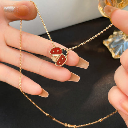 [⭐Haelin Jewelry]LUCKY  CARNELIANS LADYBUG NECKLACE