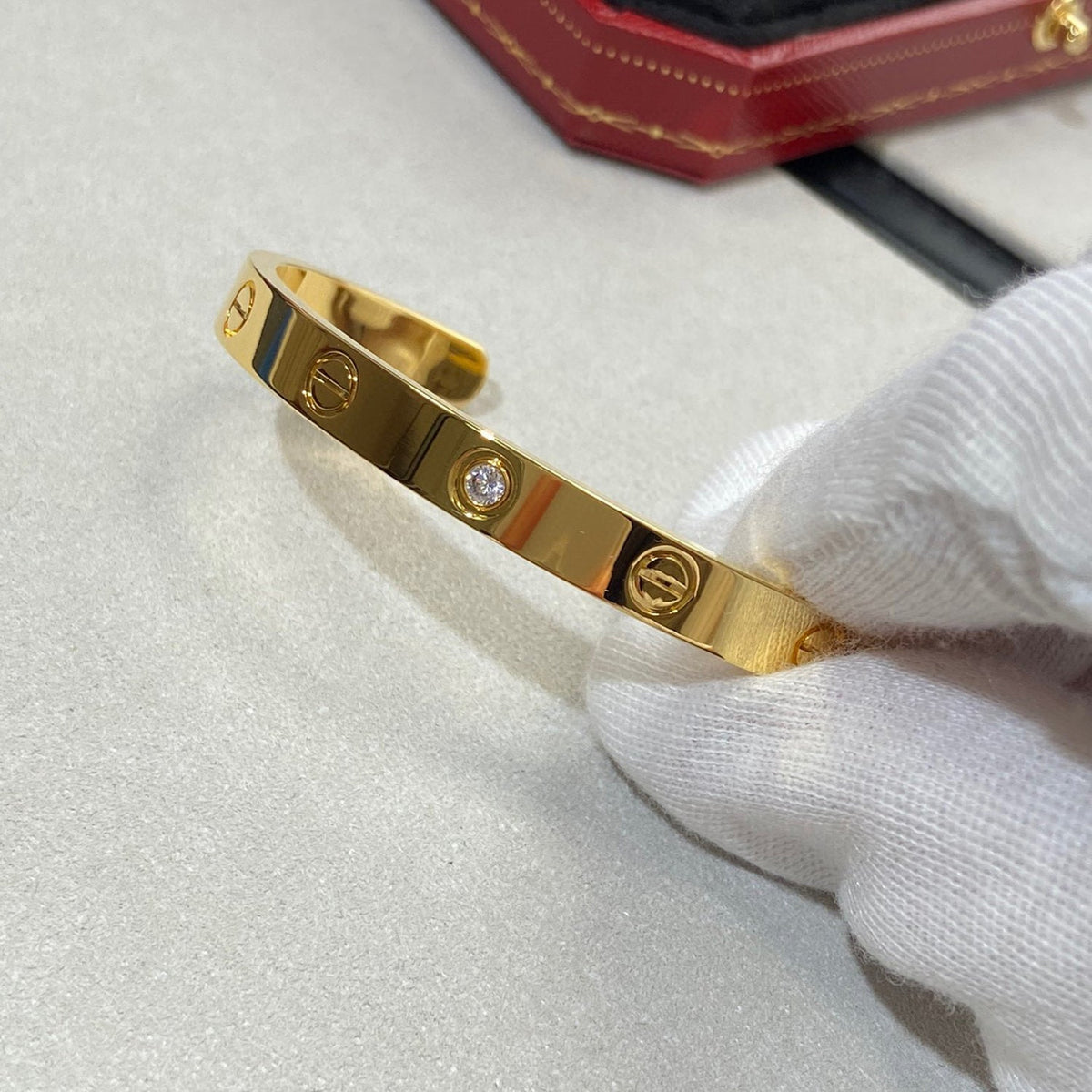 [⭐Haelin Jewelry]LOVE BRACELET 6.1MM 1 DIAMOND OPEN CUFF