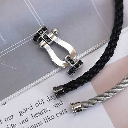 [⭐Haelin Jewelry]FORCE LARGE HORSESHOE BLACK DIAMOND BRACELET SILVER