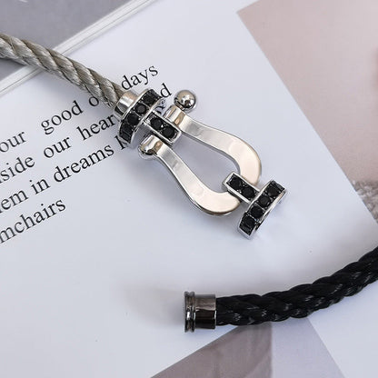 [⭐Haelin Jewelry]FORCE LARGE HORSESHOE BLACK DIAMOND BRACELET SILVER