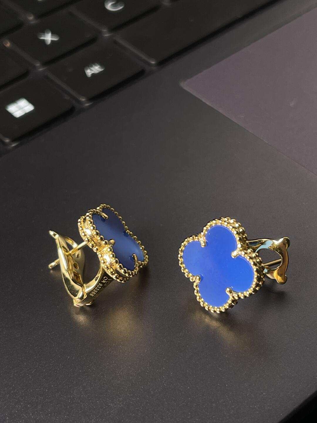 [⭐Haelin Jewelry] CLOVER LARGE (20mm) 1 MOTIFS BLUE MOP STUD EARRINGS