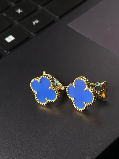 [⭐Haelin Jewelry] CLOVER LARGE (20mm) 1 MOTIFS BLUE MOP STUD EARRINGS