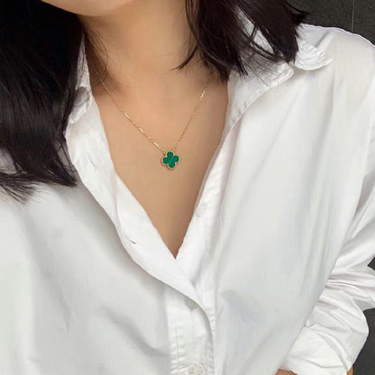 [⭐Haelin Jewelry]CLOVER 15MM MALACHITE SINGLE FLOWER  NECKLACE