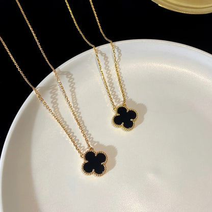 [⭐Haelin Jewelry]CLOVER 15MM BLACK ONYX SINGLE FLOWER NECKLACE