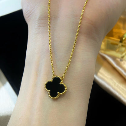 [⭐Haelin Jewelry]CLOVER 15MM BLACK ONYX SINGLE FLOWER NECKLACE