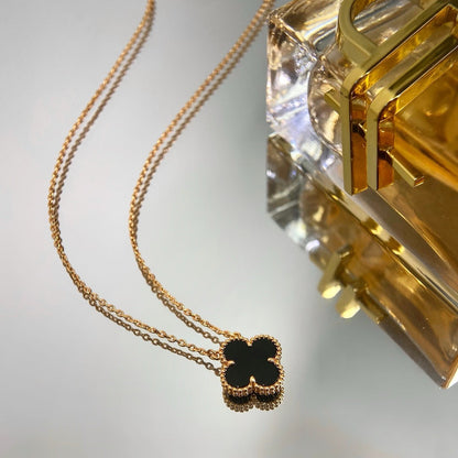 [⭐Haelin Jewelry]CLOVER 15MM BLACK ONYX SINGLE FLOWER NECKLACE