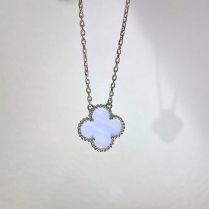 [⭐Haelin Jewelry]CLOVER 15MM BLUE CHALCEDONY NECKLACE SILVER