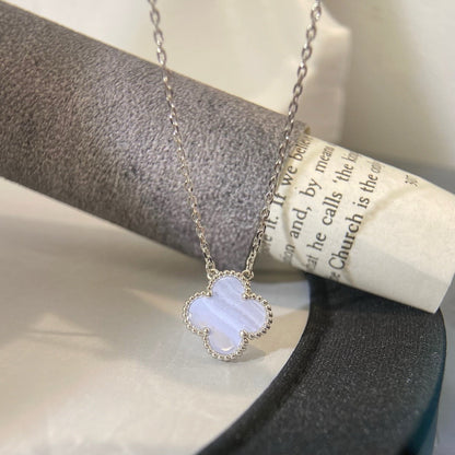 [⭐Haelin Jewelry]CLOVER 15MM BLUE CHALCEDONY NECKLACE SILVER