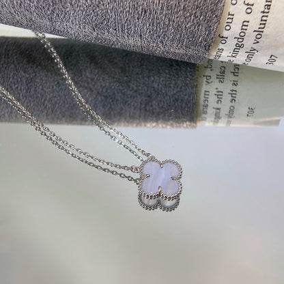 [⭐Haelin Jewelry]CLOVER 15MM BLUE CHALCEDONY NECKLACE SILVER