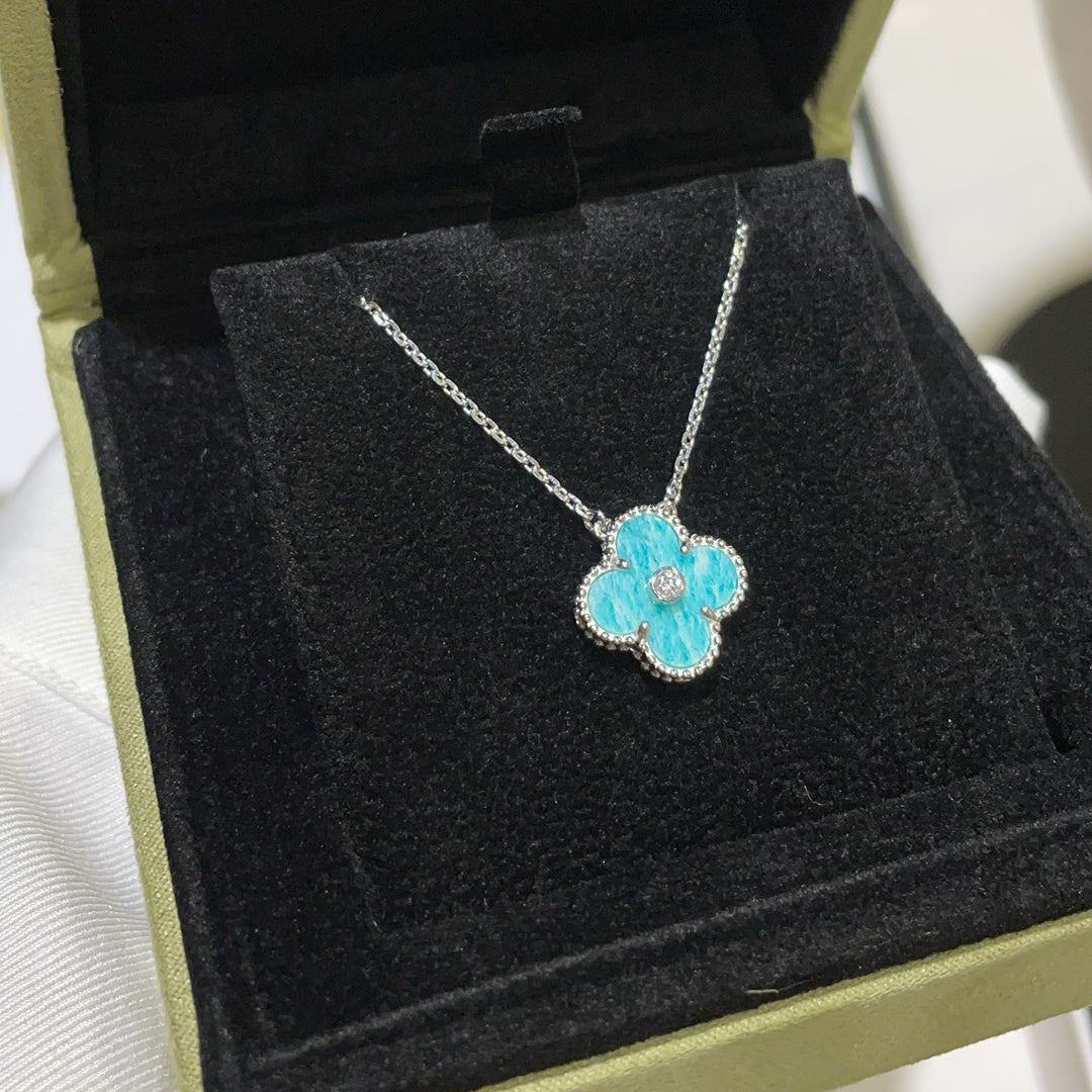 [⭐Haelin Jewelry]CLOVER 15MM DIAMOND SVRES PORCELAIN  NECKLACE SILVER