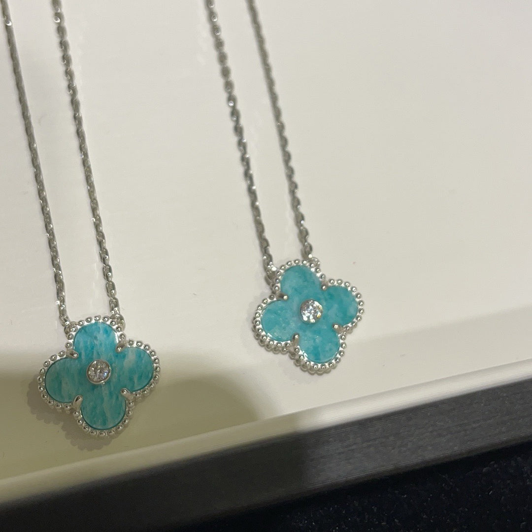 [⭐Haelin Jewelry]CLOVER 15MM DIAMOND SVRES PORCELAIN  NECKLACE SILVER