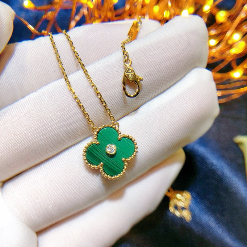[⭐Haelin Jewelry]CLOVER 15MM DIAMOND TURQUOISE NECKLACE