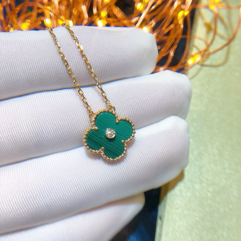 [⭐Haelin Jewelry]CLOVER 15MM DIAMOND TURQUOISE NECKLACE