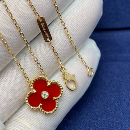 [⭐Haelin Jewelry]CLOVER 15MM DIAMOND CARNELIAN NECKLACE