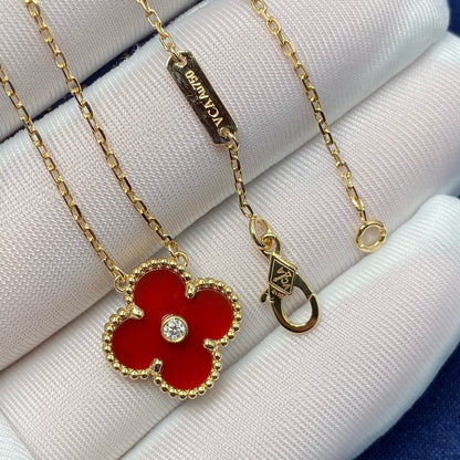[⭐Haelin Jewelry]CLOVER 15MM DIAMOND CARNELIAN NECKLACE