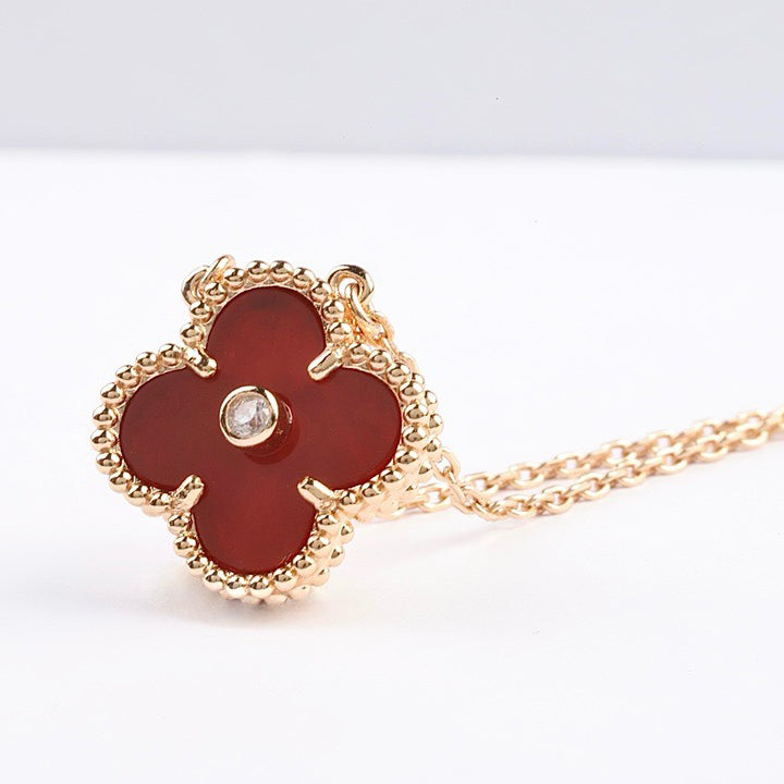 [⭐Haelin Jewelry]CLOVER 15MM DIAMOND CARNELIAN NECKLACE