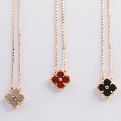 [⭐Haelin Jewelry]CLOVER 15MM DIAMOND CARNELIAN NECKLACE