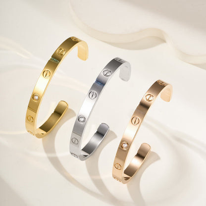 [⭐Haelin Jewelry]LOVE BRACELET 6.1MM 1 DIAMOND OPEN CUFF