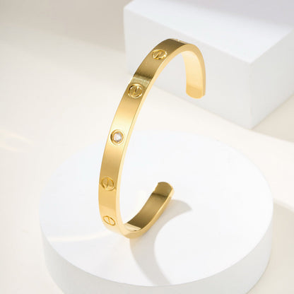 [⭐Haelin Jewelry]LOVE BRACELET 6.1MM 1 DIAMOND OPEN CUFF
