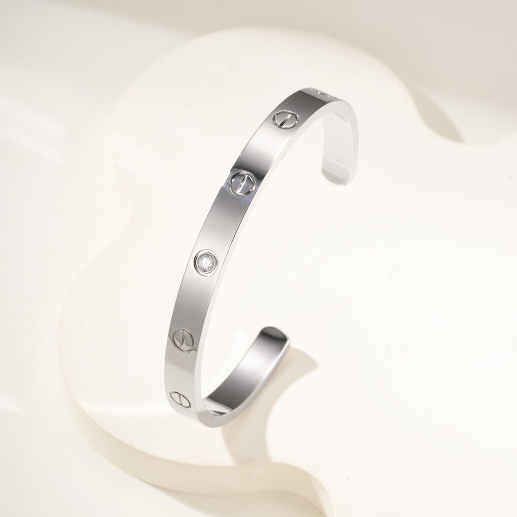 [⭐Haelin Jewelry]LOVE BRACELET 6.1MM 1 DIAMOND OPEN CUFF