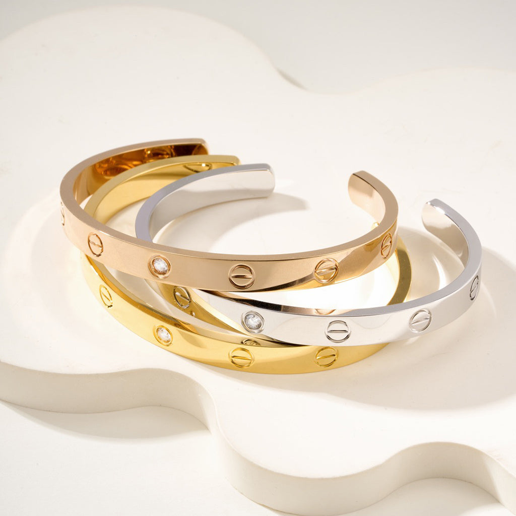 [⭐Haelin Jewelry]LOVE BRACELET 6.1MM 1 DIAMOND OPEN CUFF