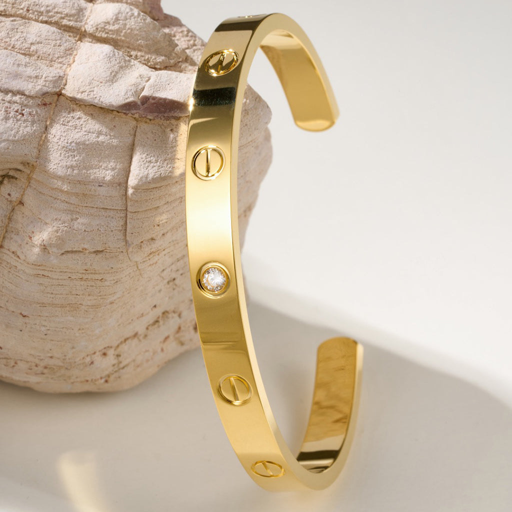[⭐Haelin Jewelry]LOVE BRACELET 6.1MM 1 DIAMOND OPEN CUFF