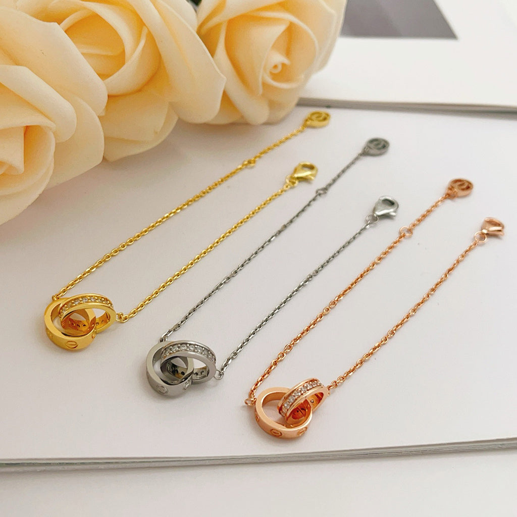 [⭐Haelin Jewelry]LOVE DOUBLE RING HALF DIAMOND BRACELET