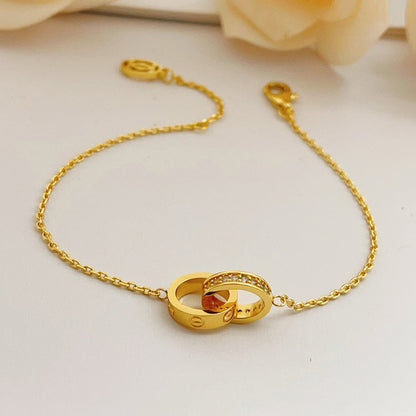[⭐Haelin Jewelry]LOVE DOUBLE RING HALF DIAMOND BRACELET