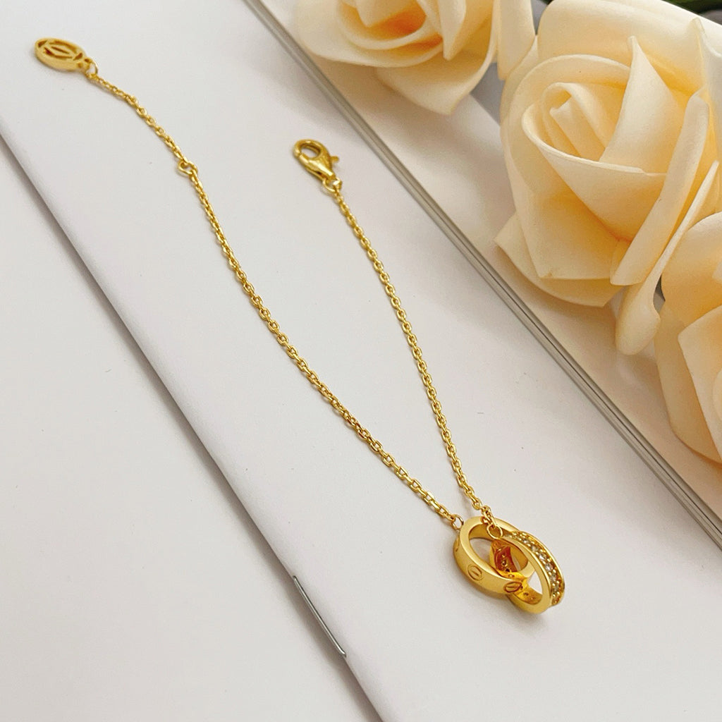 [⭐Haelin Jewelry]LOVE DOUBLE RING HALF DIAMOND BRACELET
