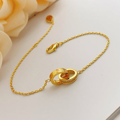[⭐Haelin Jewelry]LOVE DOUBLE RING HALF DIAMOND BRACELET