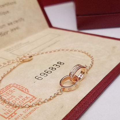 [⭐Haelin Jewelry]LOVE DOUBLE RING HALF DIAMOND BRACELET