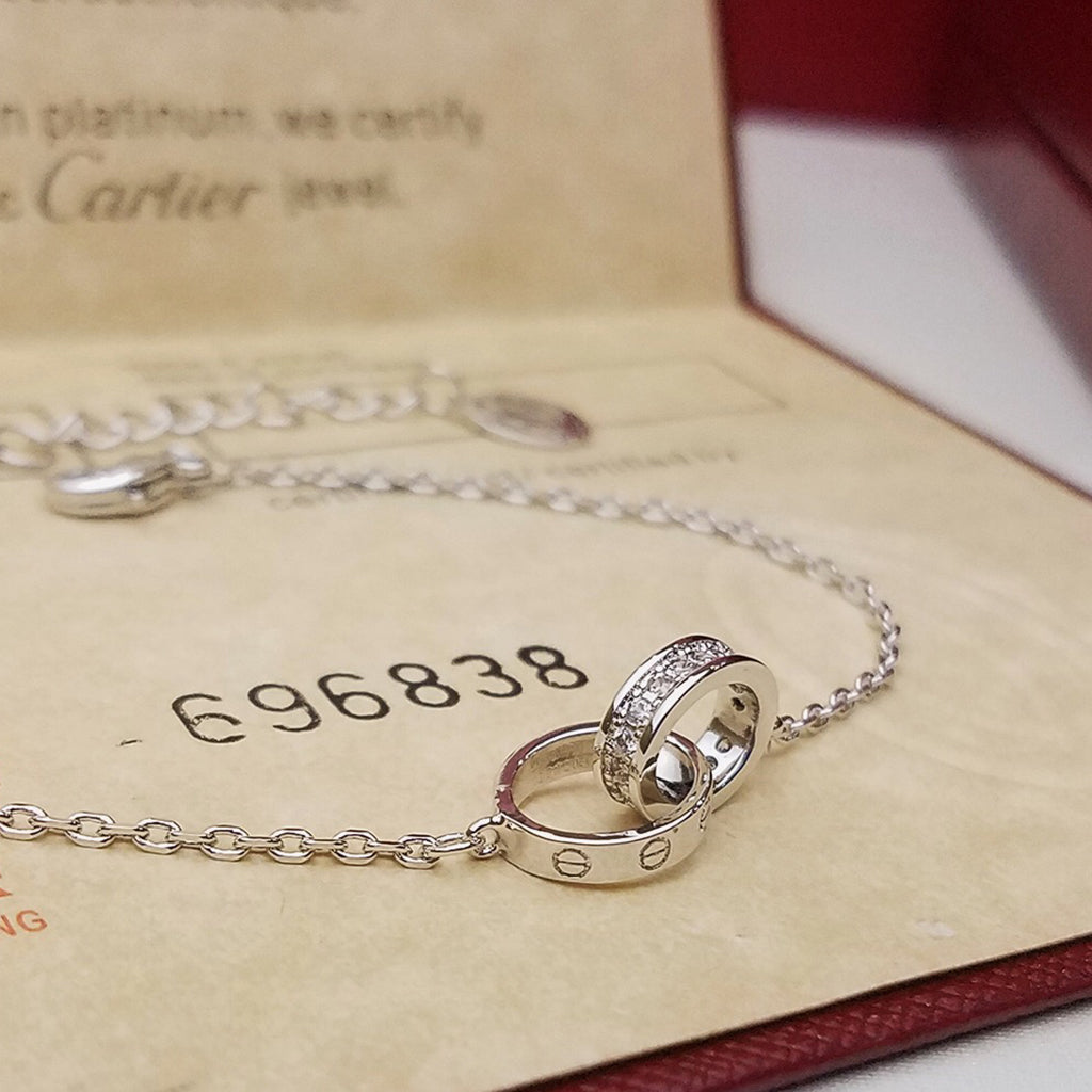 [⭐Haelin Jewelry]LOVE DOUBLE RING HALF DIAMOND BRACELET