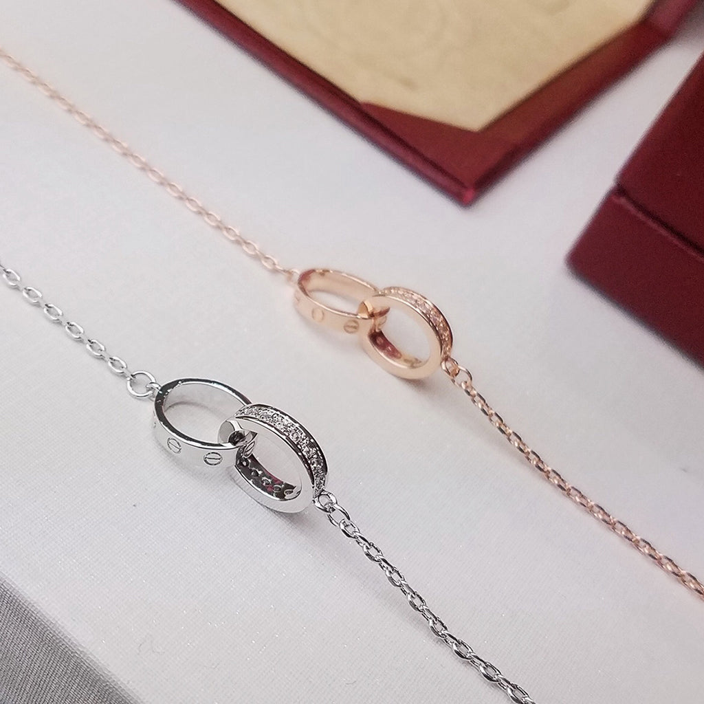 [⭐Haelin Jewelry]LOVE DOUBLE RING HALF DIAMOND BRACELET