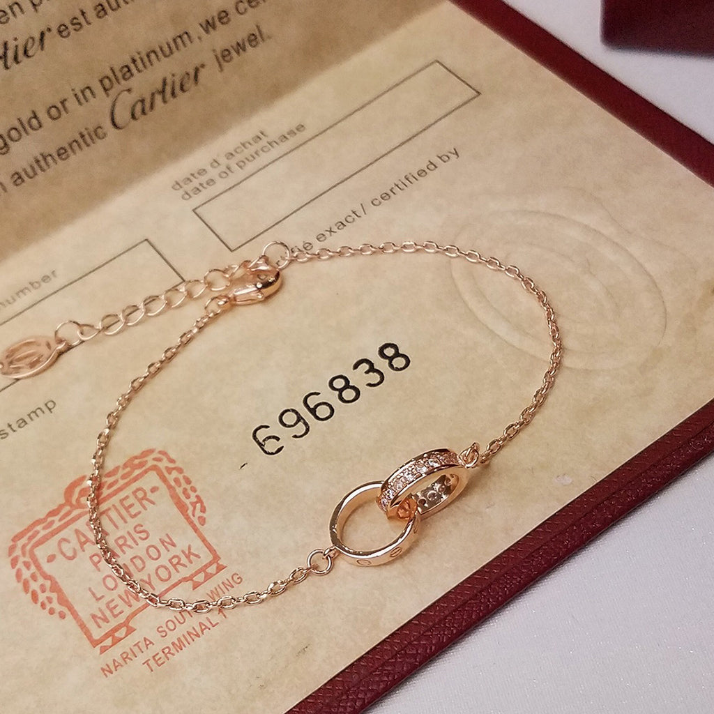 [⭐Haelin Jewelry]LOVE DOUBLE RING HALF DIAMOND BRACELET