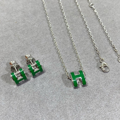 [⭐Haelin Jewelry]POP H GREEN NECKLACE SILVER AND GOLD