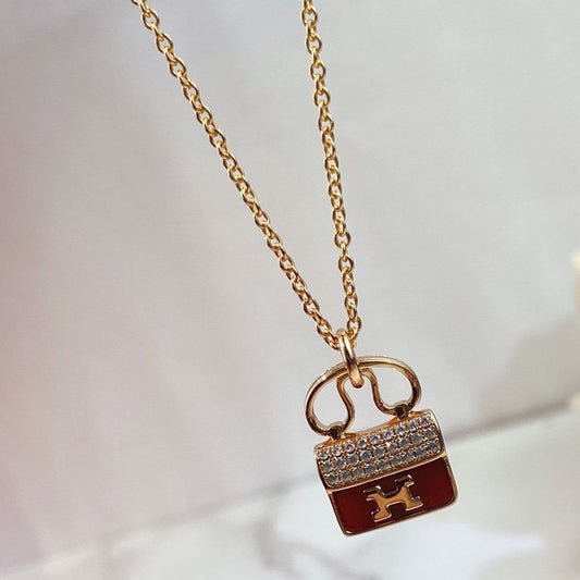 [⭐Haelin Jewelry]CONSTANCE RED PEDANT PINK GOLD NECKLACE