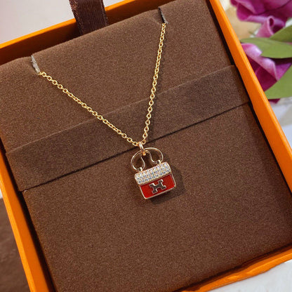 [⭐Haelin Jewelry]CONSTANCE RED PEDANT PINK GOLD NECKLACE
