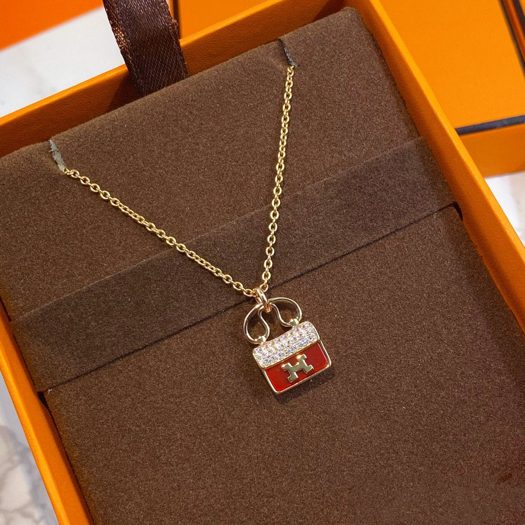 [⭐Haelin Jewelry]CONSTANCE RED PEDANT PINK GOLD NECKLACE