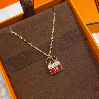 [⭐Haelin Jewelry]CONSTANCE RED PEDANT PINK GOLD NECKLACE