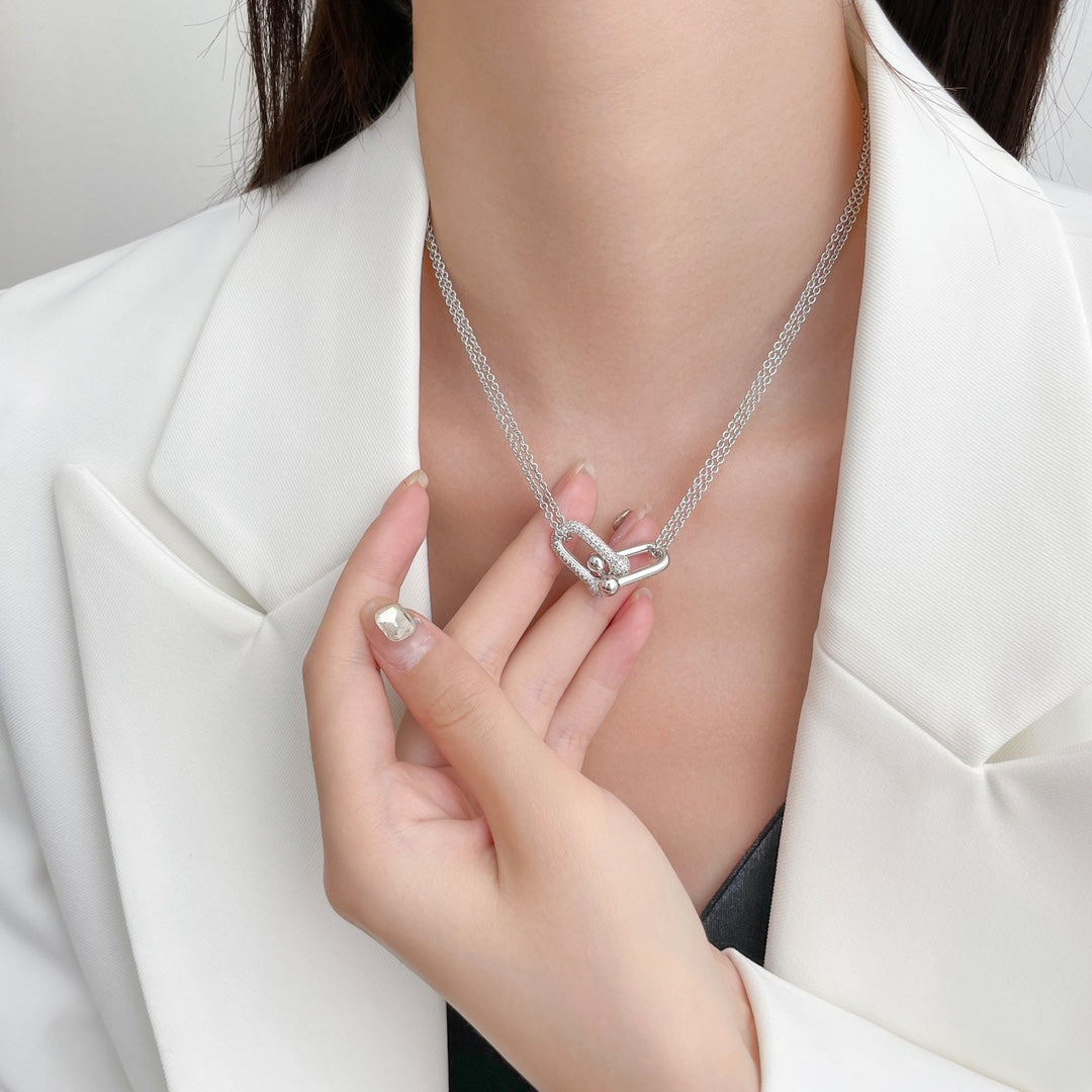 [Haelin Jewelry]HARDWEAR DIAMOND PEDANT DOUBLE CHAIN NECKLACE